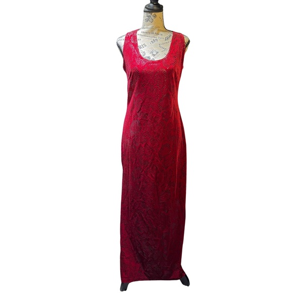 Whimsigoth Red Velvet Burnout Elegant Sleeveless Snakeskin Print Maxi Dress Sm - Picture 1 of 9